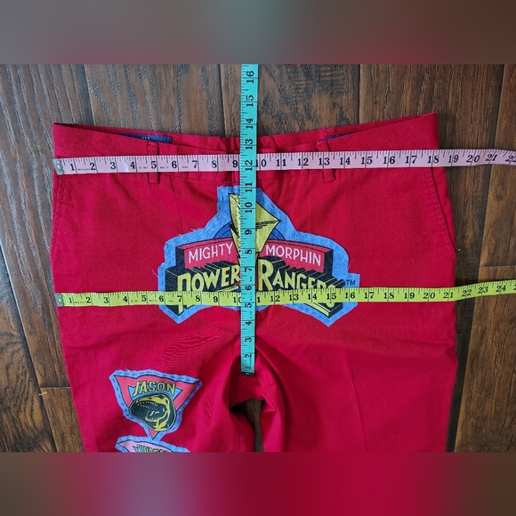 Custom 90s Power Rangers x Red flat front Chino pants Size 36 - Picture 3 of 5